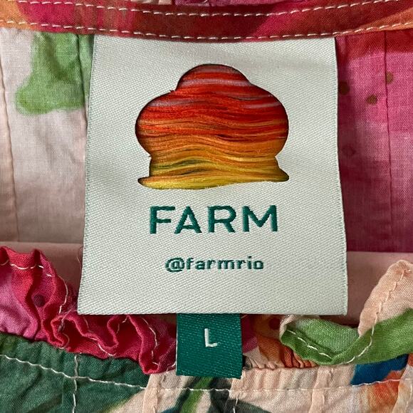 Farm Rio Top Womens Large Pink Orange Marys Garden Floral Tropical Boho Flutter - Picture 9 of 11